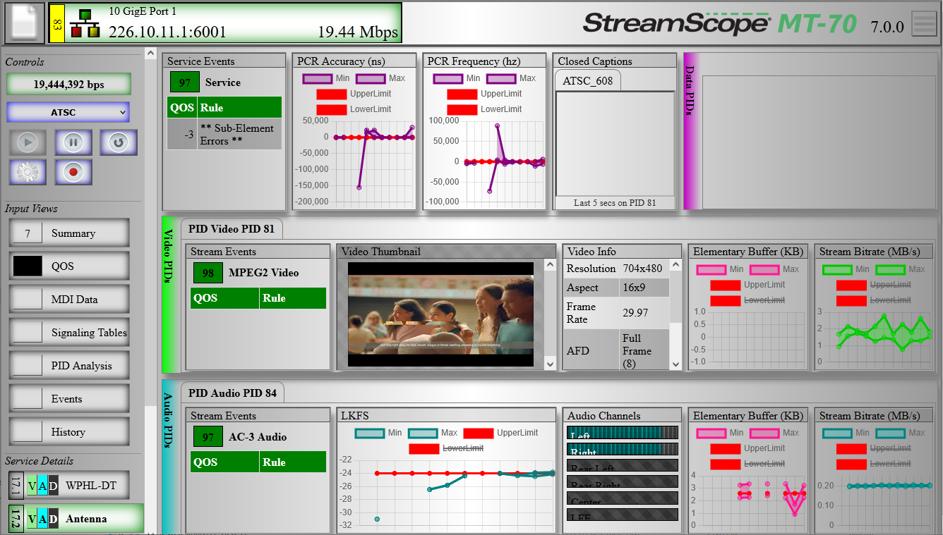 StreamScope MT-70 Service Details View